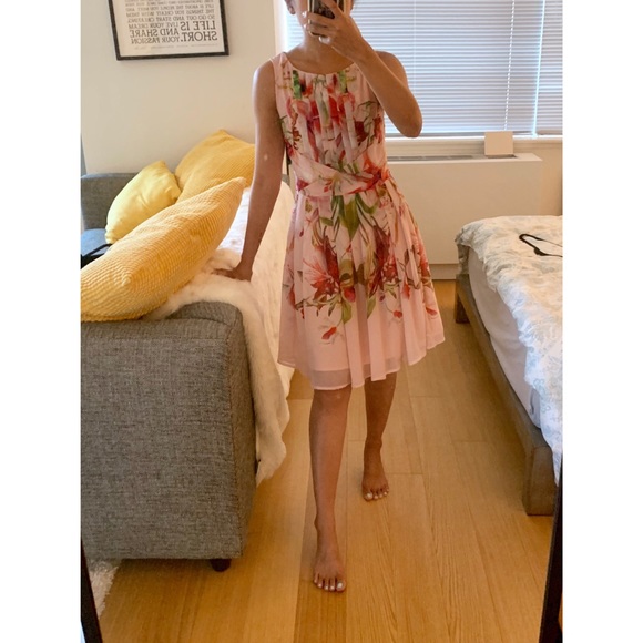 Ted Baker Dresses Ted Baker Pink Floral Pleated Dress Size Poshmark